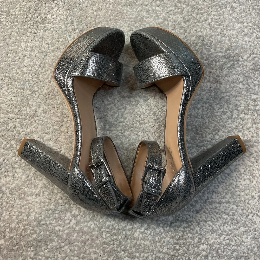 Lauren Ralph Lauren Sylvia Platform Sandals in Faux Metallic Python Grey 5.5 NIB